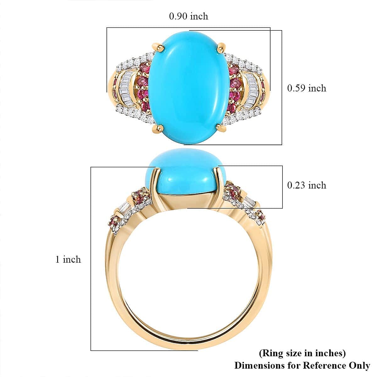 Luxoro 10K Yellow Gold Premium Sleeping Beauty Turquoise and Ouro Fino Rubellite, Diamond Ring (Size 7.0) 5.50 ctw image number 5