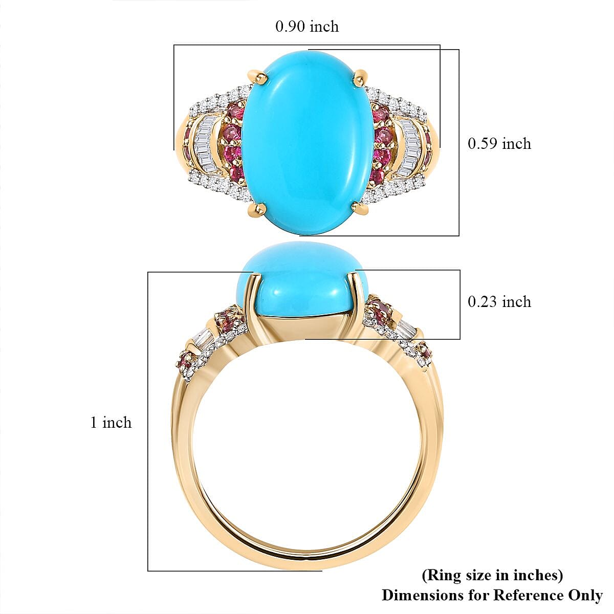 Luxoro 10K Yellow Gold Premium Sleeping Beauty Turquoise and Ouro Fino Rubellite, Diamond Ring (Size 9.0) 5.50 ctw image number 5