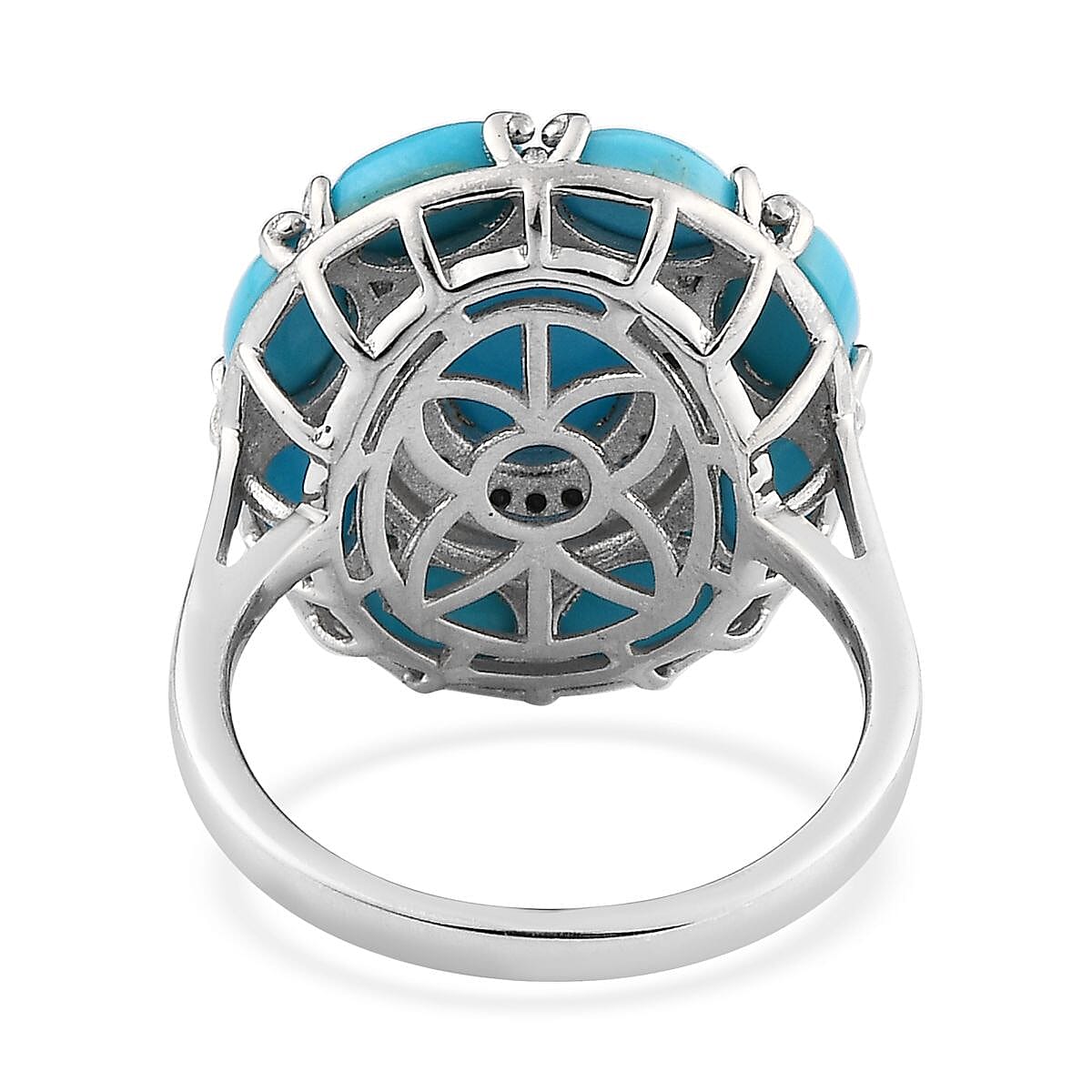 Sleeping Beauty Turquoise and Thai Black Spinel Cocktail Ring in Platinum Over Sterling Silver (Size 10.0) 5.50 ctw image number 4