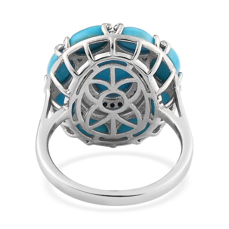 Sleeping Beauty Turquoise and Thai Black Spinel Cocktail Ring in Platinum Over Sterling Silver (Size 10.0) 5.50 ctw