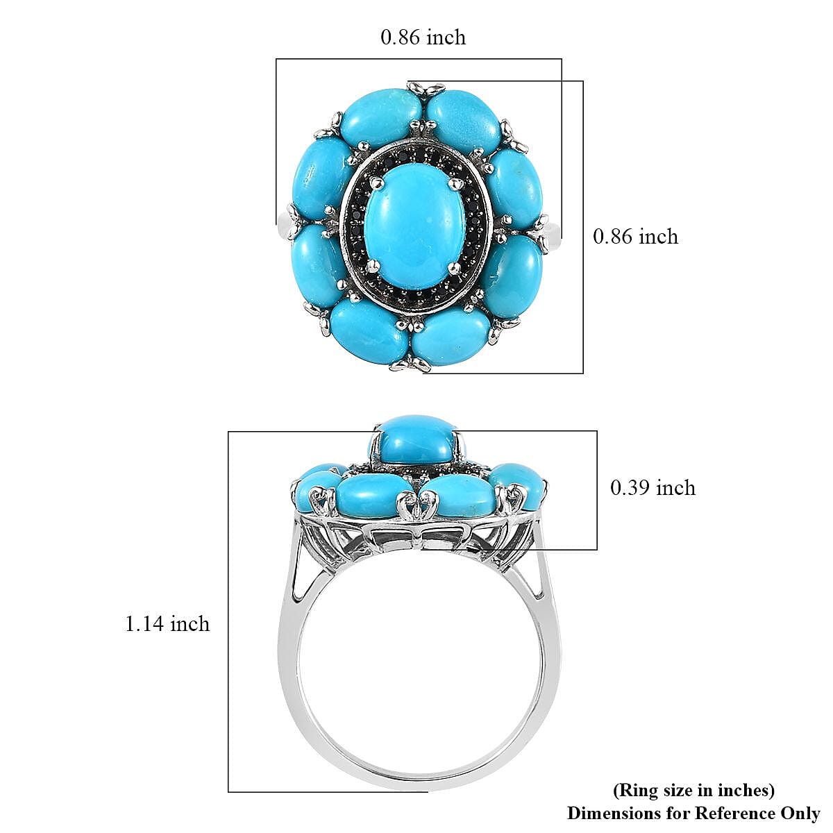Sleeping Beauty Turquoise and Thai Black Spinel Cocktail Ring in Platinum Over Sterling Silver (Size 10.0) 5.50 ctw
