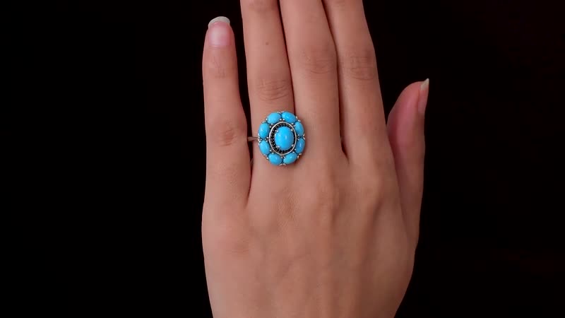Sleeping Beauty Turquoise and Thai Black Spinel Cocktail Ring in Platinum Over Sterling Silver (Size 10.0) (Del. in 8-10 Days) 5.50 ctw