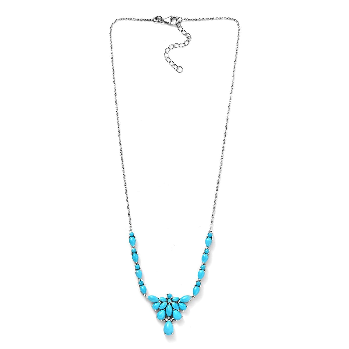 Sleeping Beauty Turquoise Floral Necklace 18-20 Inches in Platinum Over Sterling Silver 10.85 ctw image number 3