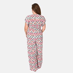 Tamsy Multi Ikat Smocked Waist Jumpsuit with Flutter Sleeve - One Size Fits Most