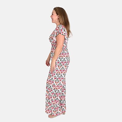 Tamsy Multi Ikat Smocked Waist Jumpsuit with Flutter Sleeve - One Size Fits Most