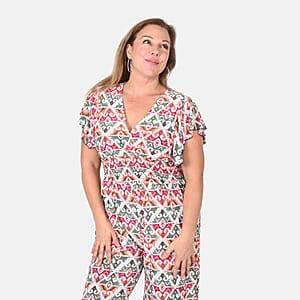 Tamsy Multi Ikat Smocked Waist Jumpsuit with Flutter Sleeve - One Size Fits Most