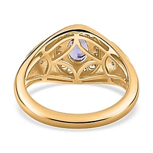 Tanzanite and White Zircon  1.09 ctw Ring in Vermeil Yellow Gold Over Sterling Silver (Size 10)