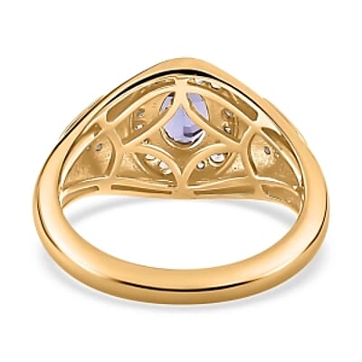 Tanzanite and White Zircon  1.09 ctw Ring in Vermeil Yellow Gold Over Sterling Silver (Size 10)