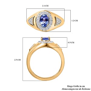 Tanzanite and White Zircon  1.09 ctw Ring in Vermeil Yellow Gold Over Sterling Silver (Size 10)