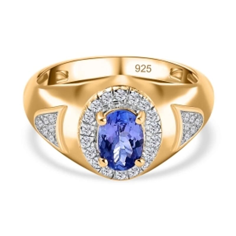 Tanzanite and White Zircon  1.09 ctw Ring in Vermeil Yellow Gold Over Sterling Silver (Size 11.5)