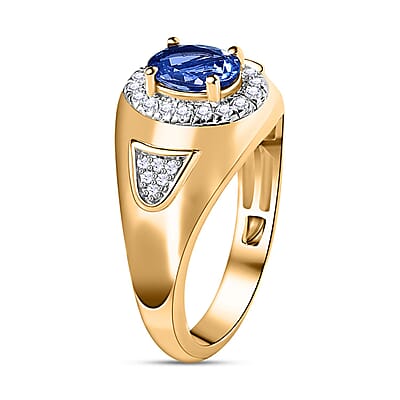 Tanzanite and White Zircon  1.09 ctw Ring in Vermeil Yellow Gold Over Sterling Silver (Size 11.5)