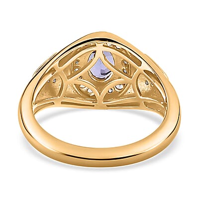 Tanzanite and White Zircon  1.09 ctw Ring in Vermeil Yellow Gold Over Sterling Silver (Size 11.5)