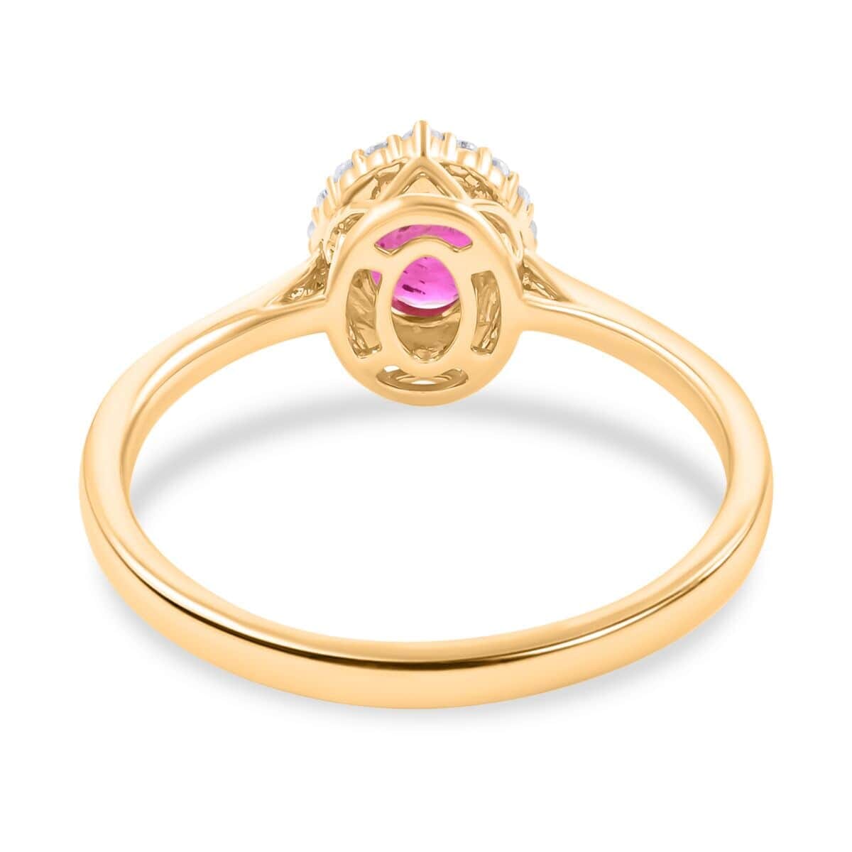 Certified & Appraised Iliana 18K Yellow Gold AAA Montepuez Ruby and Diamond G-H SI Halo Ring (Size 6.0) 1.10 ctw image number 4