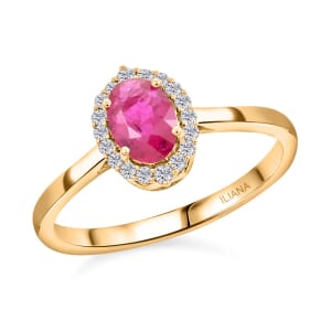 Certified & Appraised Iliana 18K Yellow Gold AAA Montepuez Ruby and Diamond G-H SI Halo Ring (Size 6.5) 1.10 ctw