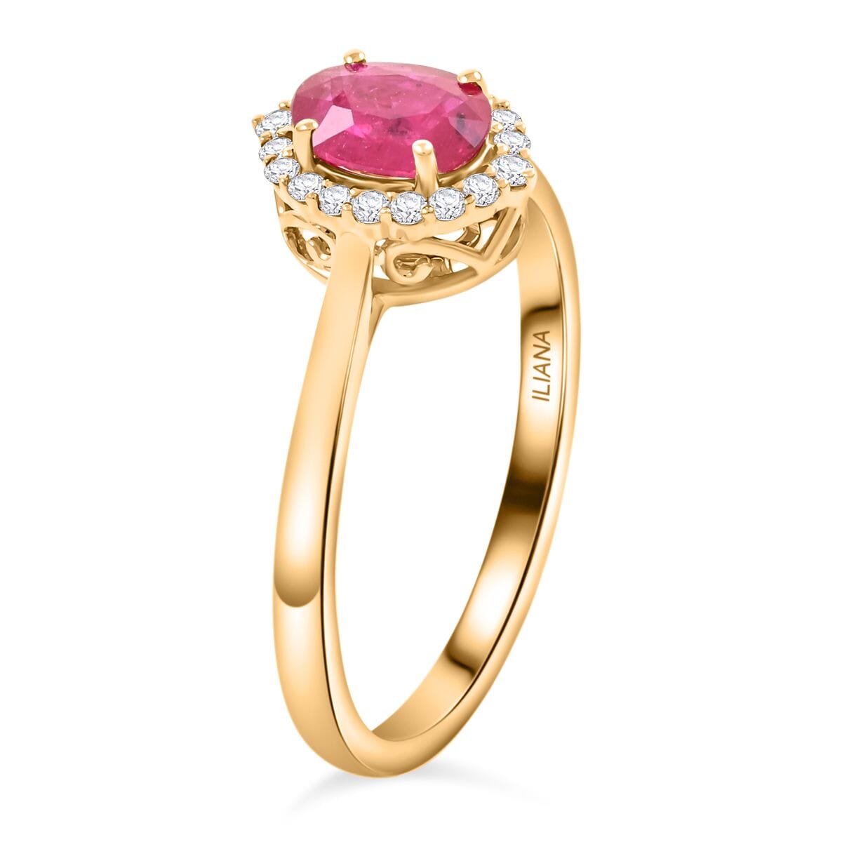 Certified & Appraised Iliana 18K Yellow Gold AAA Montepuez Ruby and Diamond G-H SI Halo Ring (Size 6.5) 1.10 ctw image number 3
