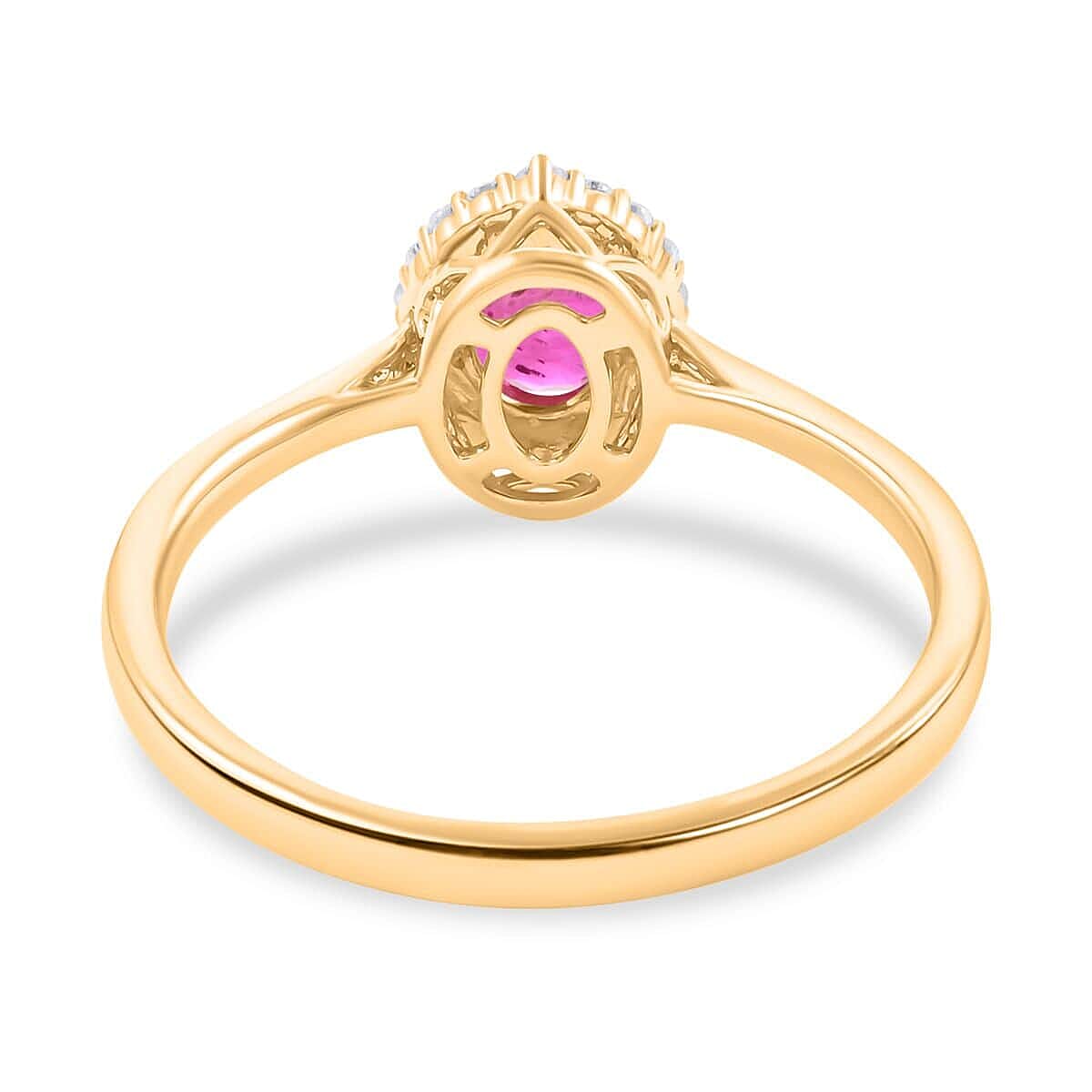 Certified & Appraised Iliana AAA Montepuez Ruby and G-H SI Diamond 1.10 ctw Halo Ring in 18K Yellow Gold (Size 7.0) image number 4