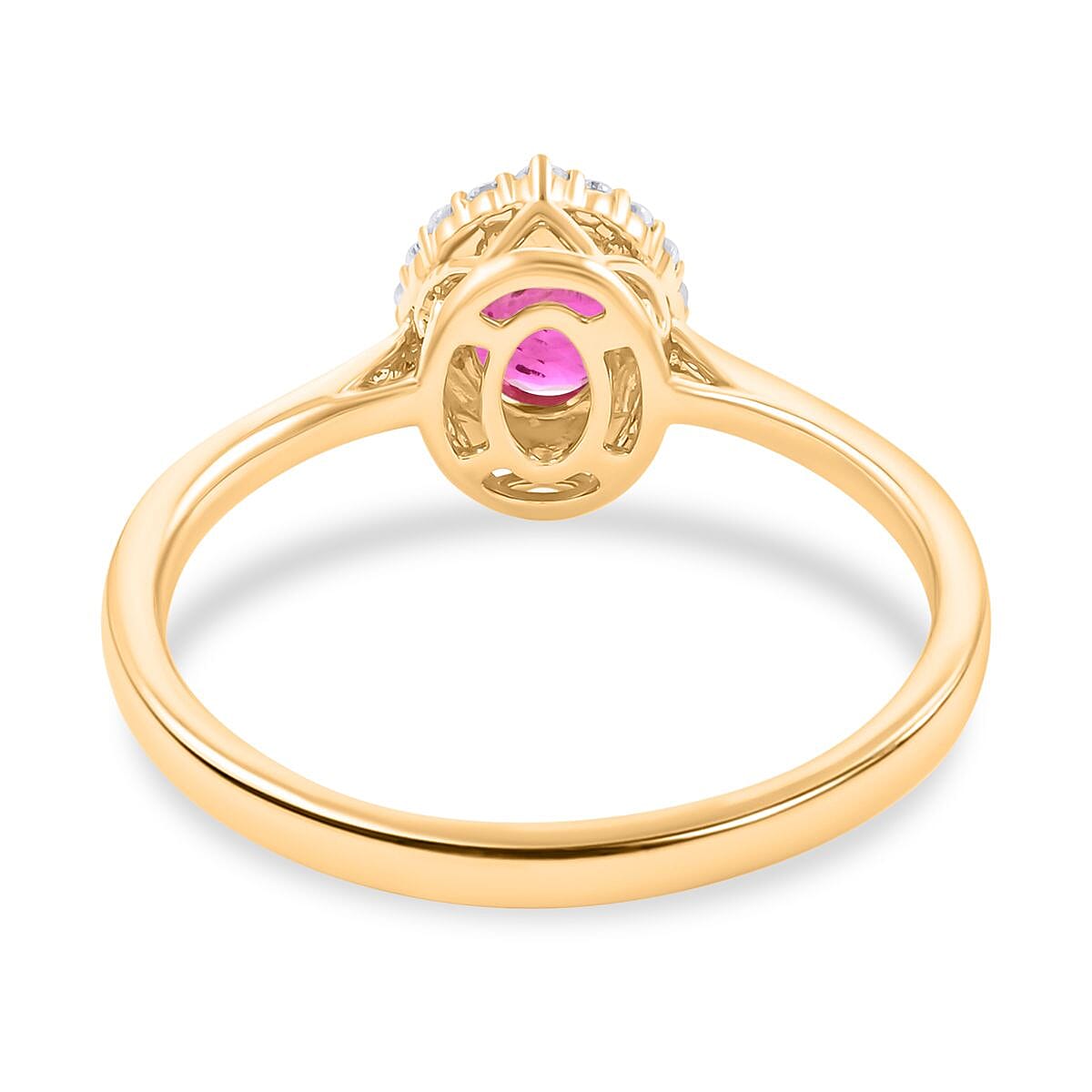 Certified & Appraised Iliana 18K Yellow Gold AAA Montepuez Ruby and Diamond G-H SI Halo Ring (Size 9.5) 1.10 ctw image number 4