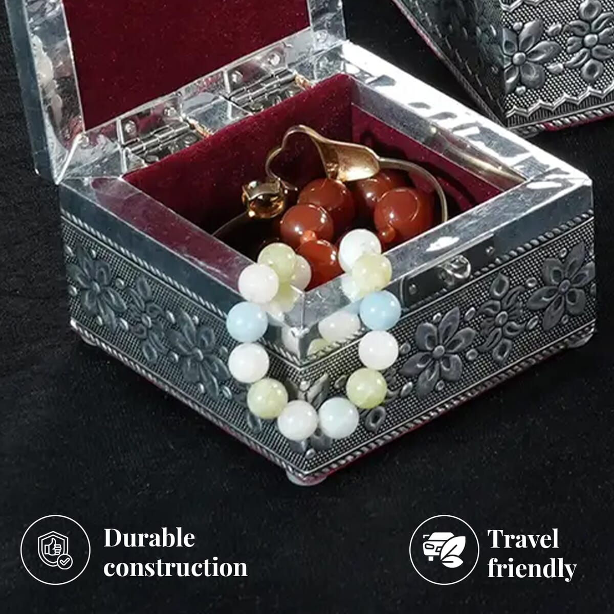 Handcrafted Set of 3 3D Embossed Elephant Aluminium Oxidized Storage Boxes image number 3