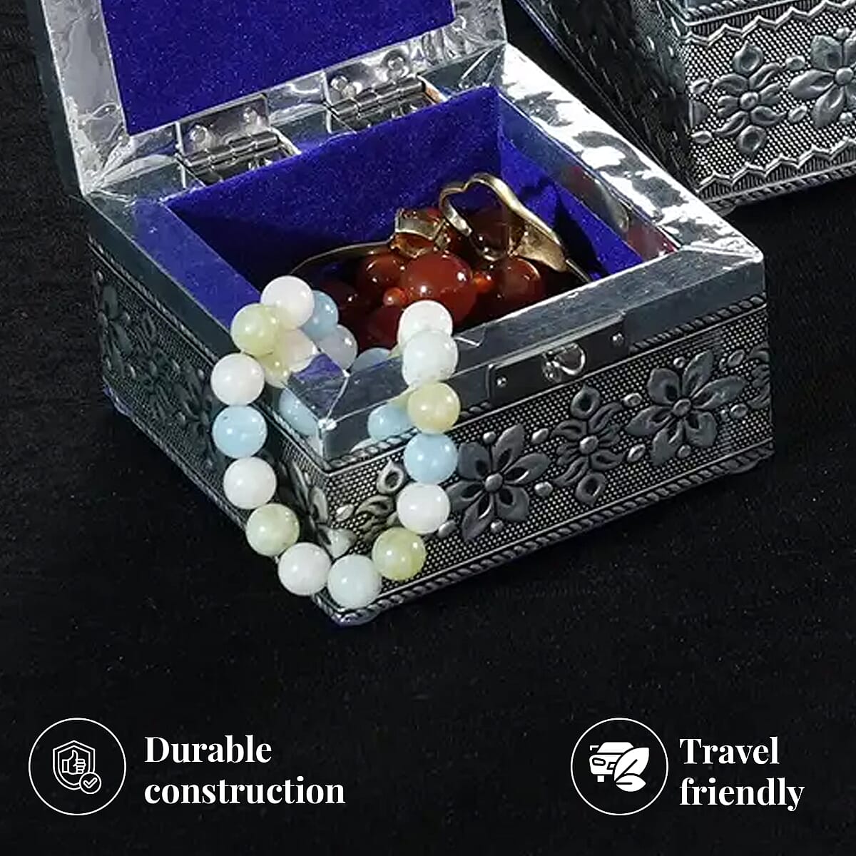 Handcrafted Set of 3 3D Embossed Mandala Aluminium Oxidized Storage Boxes image number 3