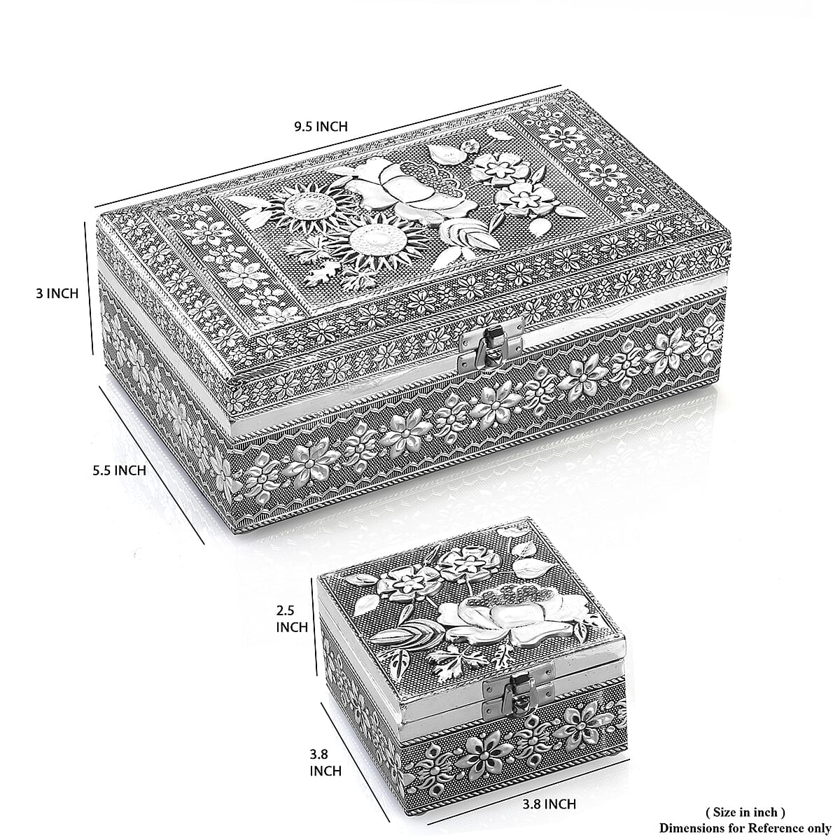 Handcrafted Set of 3 3D Embossed Mandala Aluminium Oxidized Storage Boxes image number 8