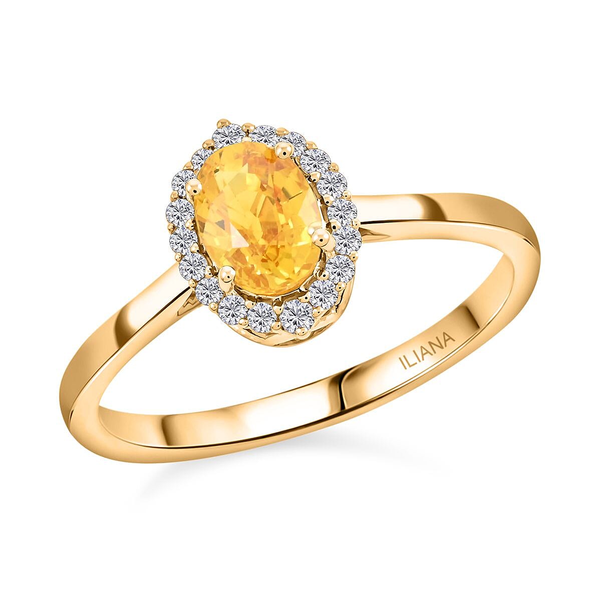 Certified & Appraised Iliana 18K Yellow Gold AAA Madagascar Yellow Sapphire, Diamond (G-H, SI) (0.17 cts) Halo Ring (Size 6.5) 1.05 ctw image number 0