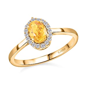 Certified & Appraised Iliana 18K Yellow Gold AAA Madagascar Yellow Sapphire, Diamond (G-H, SI) (0.17 cts) Halo Ring (Size 9.5) 1.05 ctw