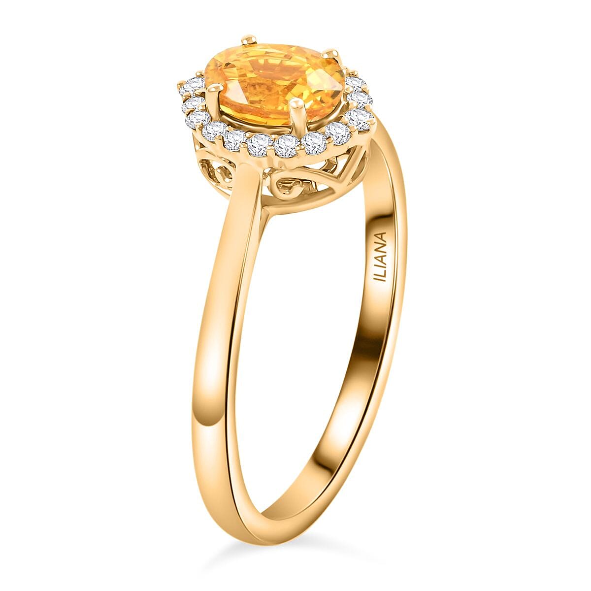 Certified & Appraised Iliana 18K Yellow Gold AAA Madagascar Yellow Sapphire, Diamond (G-H, SI) (0.17 cts) Halo Ring (Size 9.5) 1.05 ctw image number 3