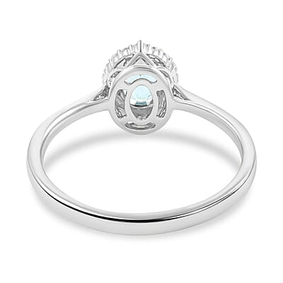 Certified & Appraised Iliana 18K White Gold AAA Santa Maria Aquamarine and G-H SI Diamond Halo Ring (Size 10.0) 1.00 ctw