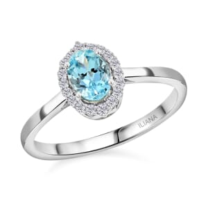 Certified & Appraised Iliana 18K White Gold AAA Santa Maria Aquamarine and G-H SI Diamond Halo Ring (Size 9.0) 1.00 ctw