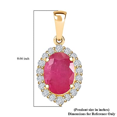 Certified & Appraised Iliana 18K Yellow Gold AAA Ruby and G-H SI Diamond Halo Pendant without Chain 1.10 ctw
