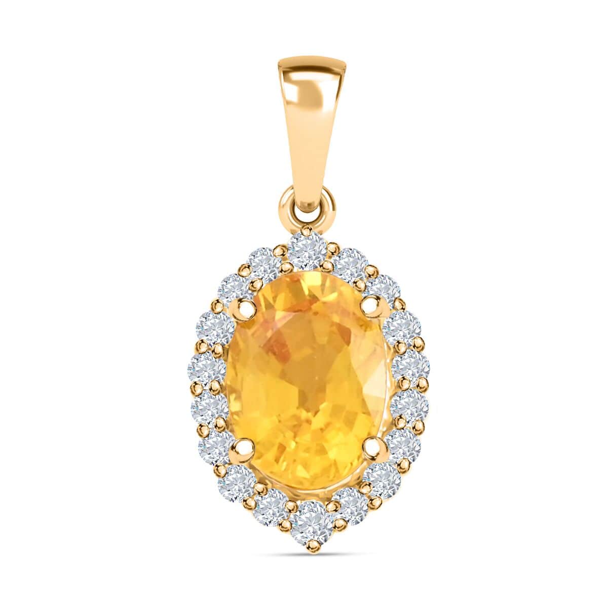 Certified & Appraised Iliana 18K Yellow Gold AAA Madagascar Yellow Sapphire and G-H SI Diamond Halo Pendant 1.05 ctw image number 0