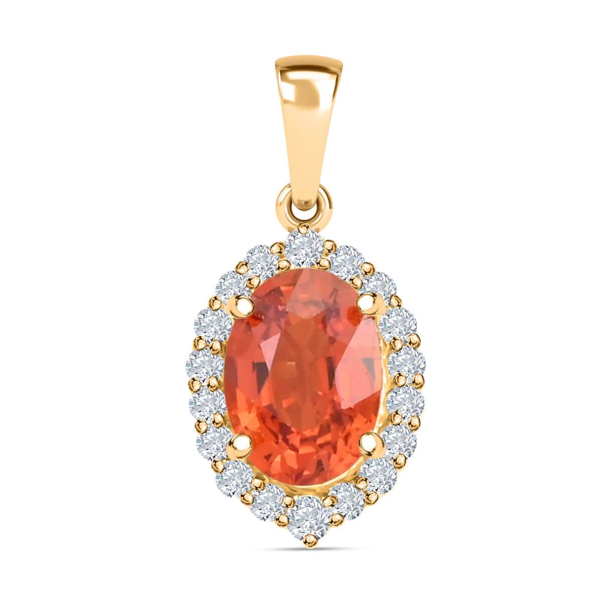 Certified & Appraised Iliana 18K Yellow Gold AAA Songea Sapphire and G-H SI Diamond Halo Pendant 1.05 ctw image number 0