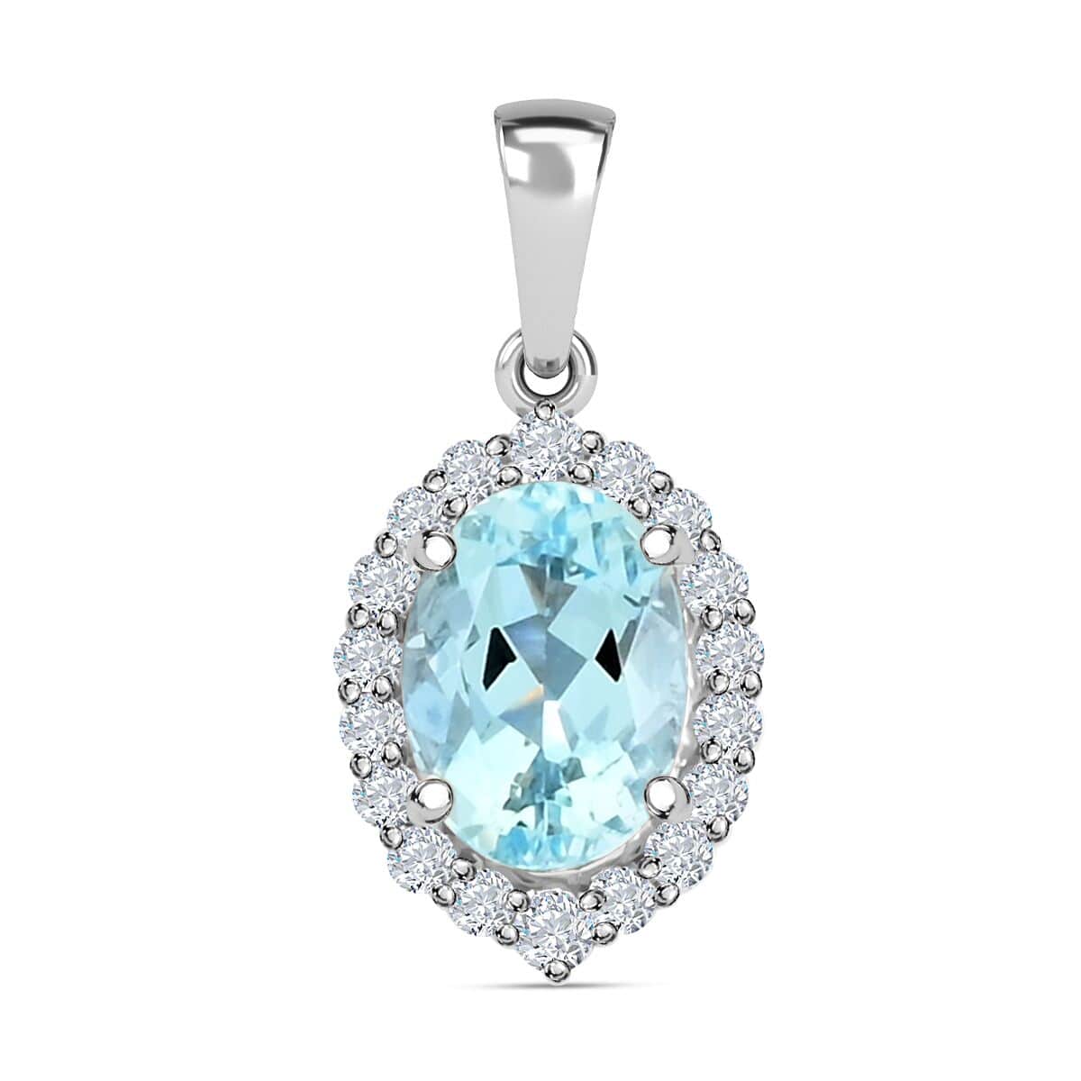 Certified & Appraised Iliana 18K White Gold AAA Santa Maria Aquamarine and G-H SI Diamond Halo Pendant 1.00 ctw image number 0