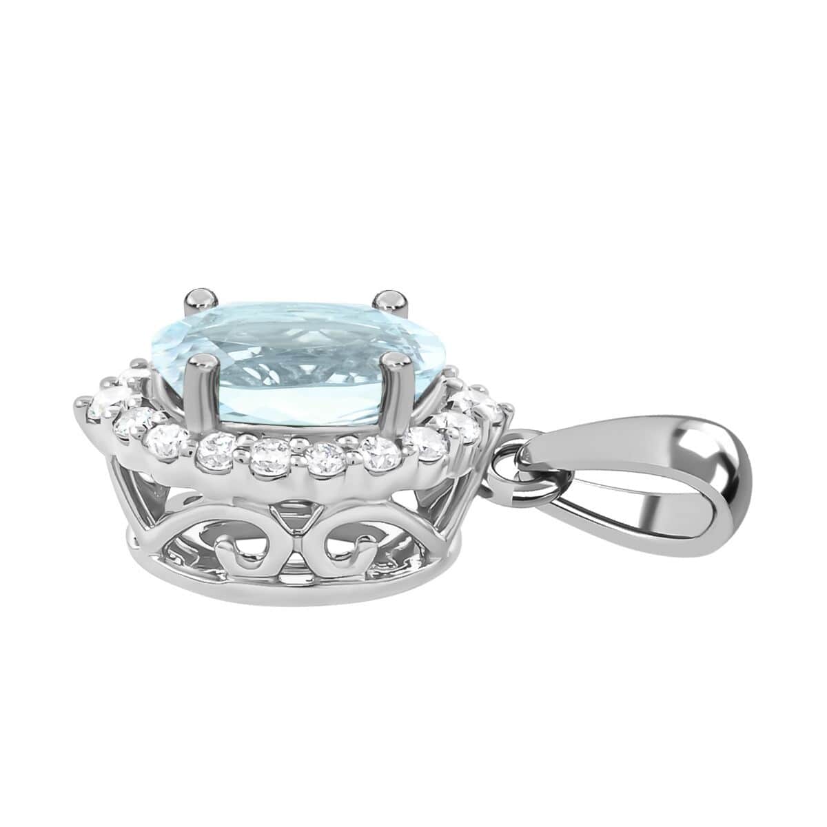 Certified & Appraised Iliana 18K White Gold AAA Santa Maria Aquamarine and G-H SI Diamond Halo Pendant 1.00 ctw image number 3