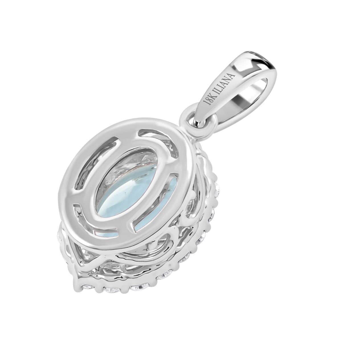 Certified & Appraised Iliana 18K White Gold AAA Santa Maria Aquamarine and G-H SI Diamond Halo Pendant 1.00 ctw image number 4