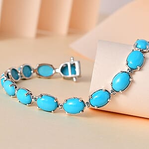 Premium Sleeping Beauty Turquoise Bracelet in Platinum Over Sterling Silver (6.50 In) 18.75 ctw