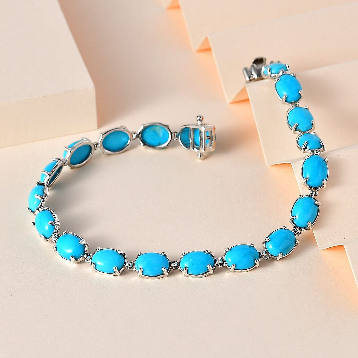 Premium Sleeping Beauty Turquoise Bracelet in Platinum Over Sterling Silver (7.25 In) 21.25 ctw image number 1