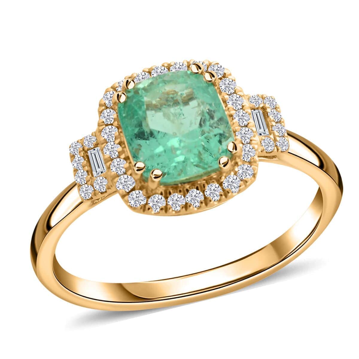 Certified and Appraised Iliana 18K Yellow Gold AAA Boyaca Colombian Emerald and SI Diamond Ring (Size 6.5) 4.30 Grams 2.00 ctw image number 0