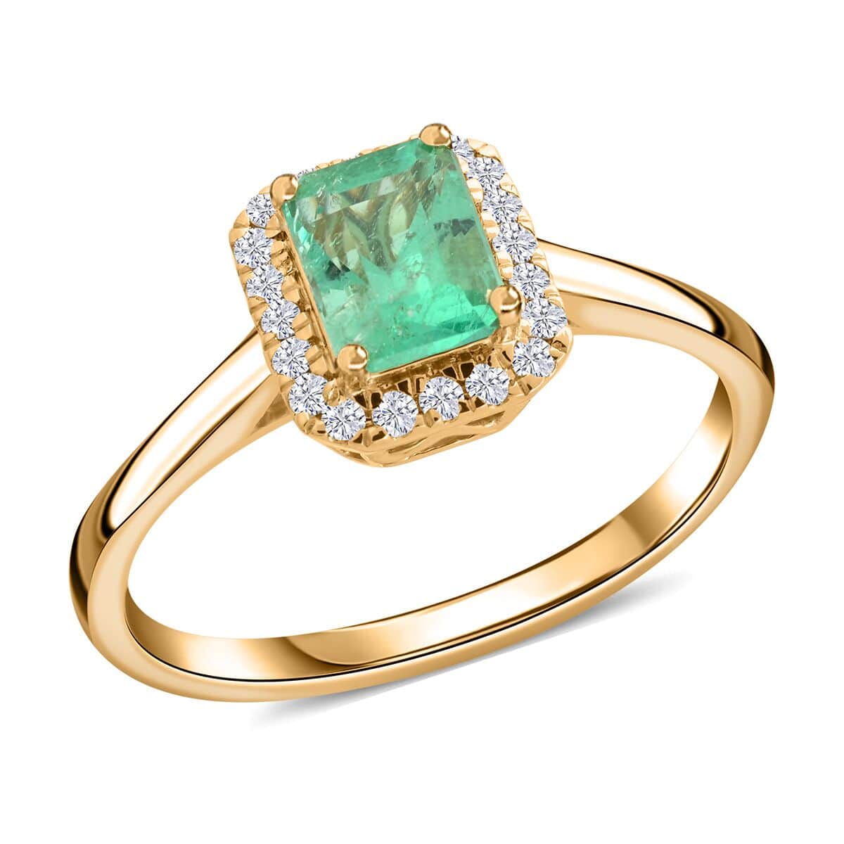 Certified and Appraised Iliana 18K Yellow Gold AAA Boyaca Colombian Emerald and SI Diamond Ring (Size 10.0) 1.00 ctw image number 0