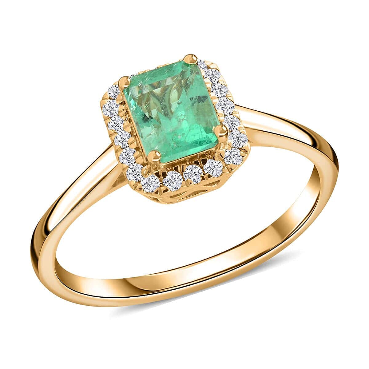 Certified and Appraised Iliana 18K Yellow Gold AAA Boyaca Colombian Emerald and SI Diamond Ring (Size 11.0) 1.00 ctw image number 0
