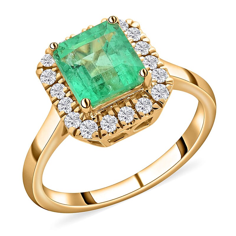 Certified and Appraised Iliana 18K Yellow Gold AAA Boyaca Colombian Emerald and SI Diamond Ring (Size 10.0) 4.40 Grams 1.85 ctw