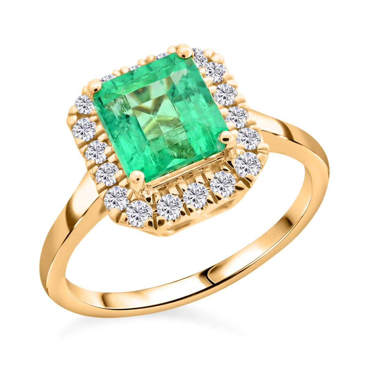 Certified and Appraised Iliana 18K Yellow Gold AAA Boyaca Colombian Emerald and SI Diamond Ring (Size 5.5) 4.40 Grams 1.85 ctw image number 0