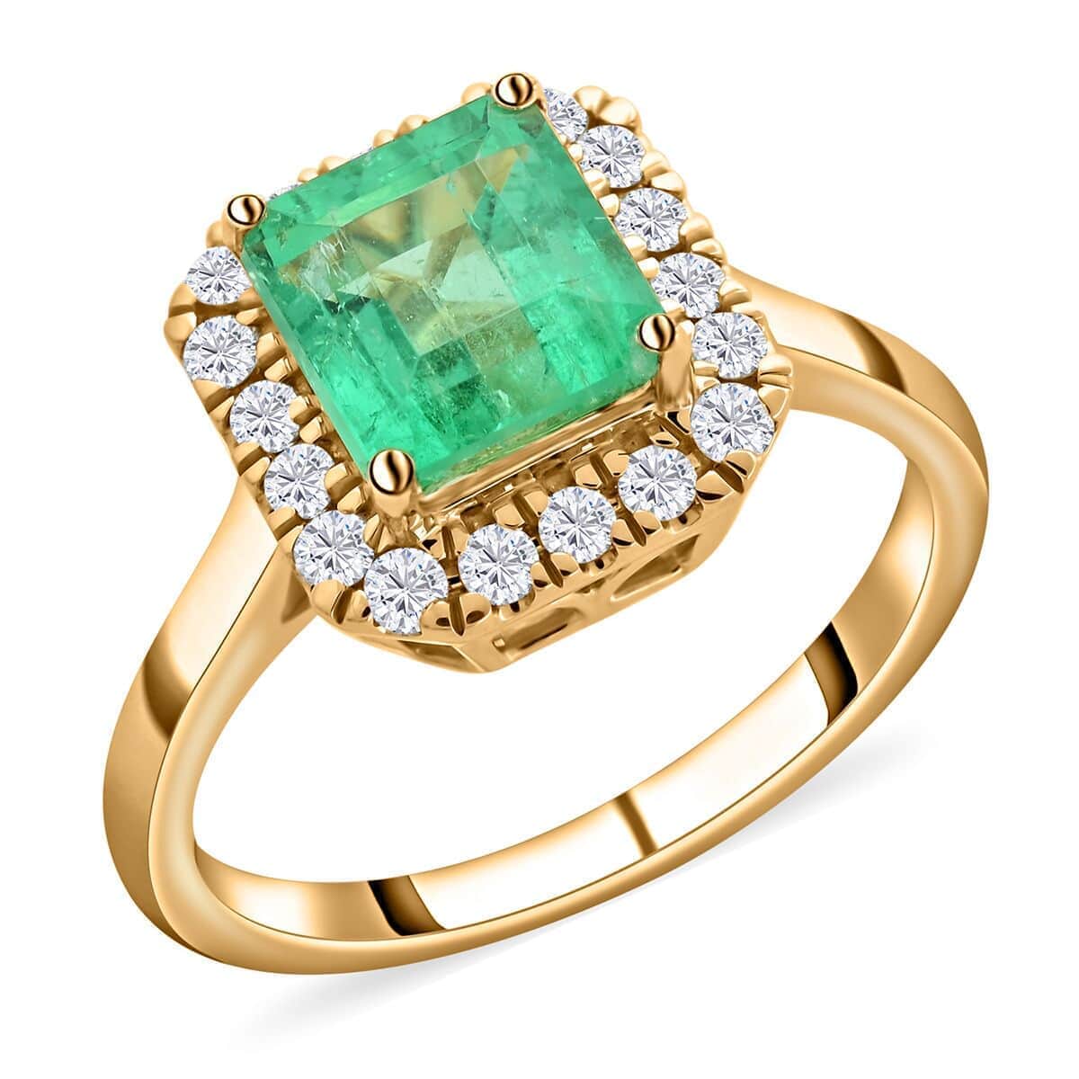 Certified and Appraised Iliana 18K Yellow Gold AAA Boyaca Colombian Emerald and SI Diamond Ring (Size 6.0) 4.40 Grams 1.85 ctw image number 0