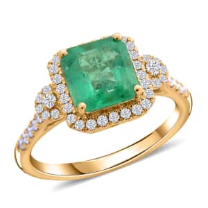 Certified and Appraised Iliana 18K Yellow Gold AAA Boyaca Colombian Emerald and SI Diamond Ring (Size 10.0) 2.00 ctw