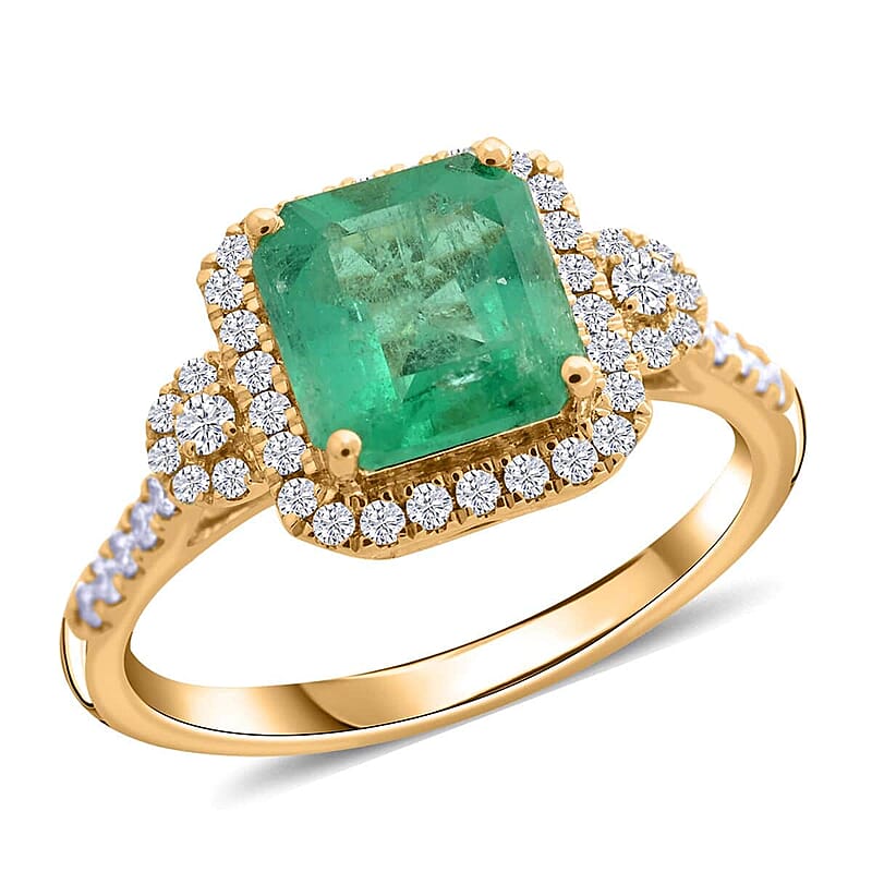 Certified and Appraised Iliana 18K Yellow Gold AAA Boyaca Colombian Emerald and SI Diamond Ring (Size 10.0) 2.00 ctw