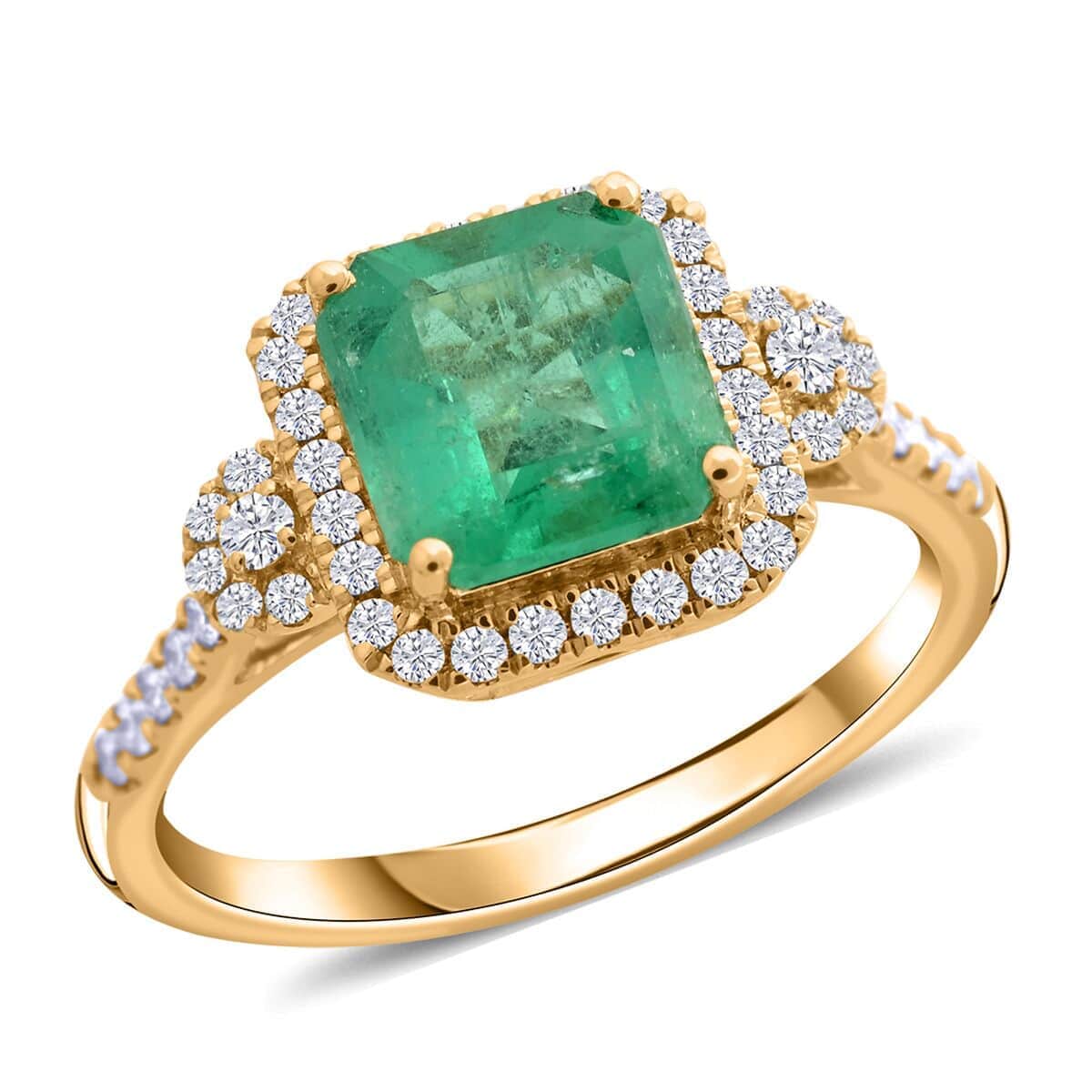 Doorbuster Certified and Appraised Iliana 18K Yellow Gold AAA Boyaca Colombian Emerald, Diamond (SI) (0.33 cts) Ring (Size 10.5) 2.00 ctw image number 0