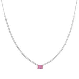 Lustro Stella Pink and White Finest CZ Necklace 16-18 Inches in Rhodium Over Sterling Silver 10.50 ctw