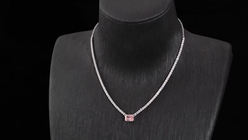 Lustro Stella Pink and White Finest CZ Necklace (16-18 Inches) in Rhodium Over Sterling Silver 10.50 ctw