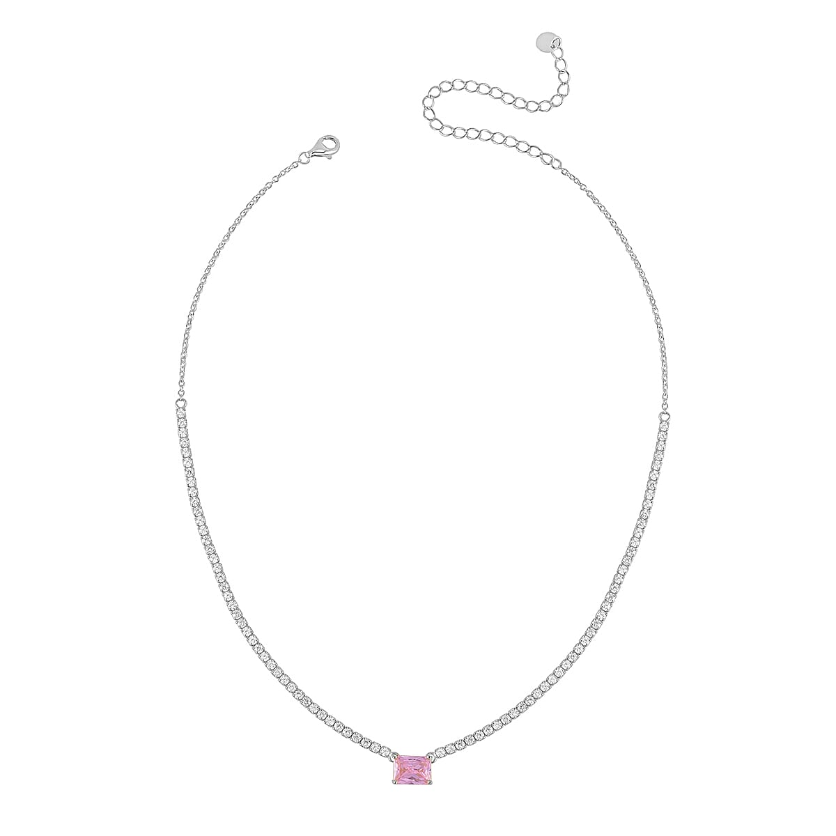 Lustro Stella Pink and White Finest CZ Necklace (16-18 Inches) in Rhodium Over Sterling Silver 10.50 ctw image number 2