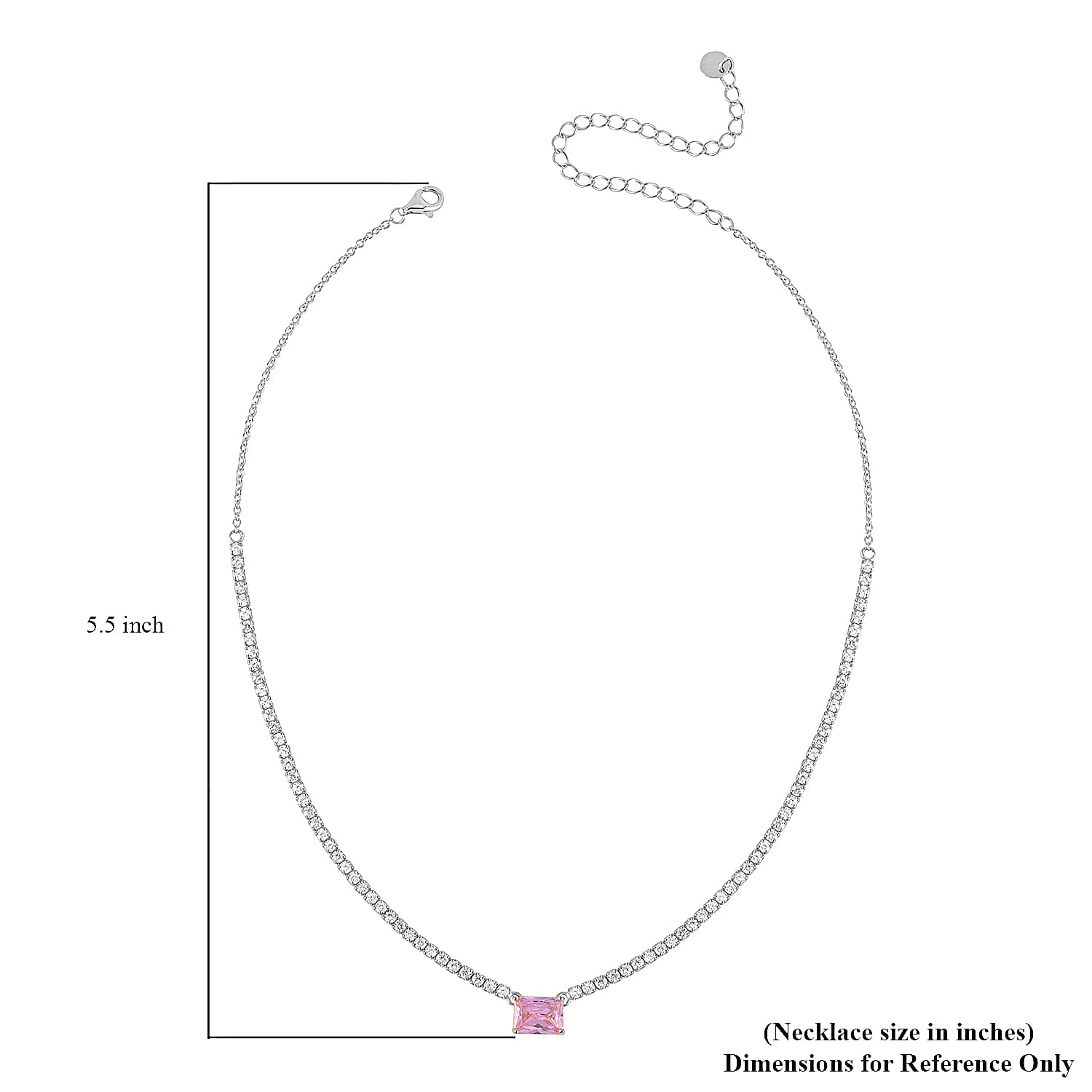 Lustro Stella Pink and White Finest CZ Necklace 16-18 Inches in Rhodium Over Sterling Silver 10.50 ctw
